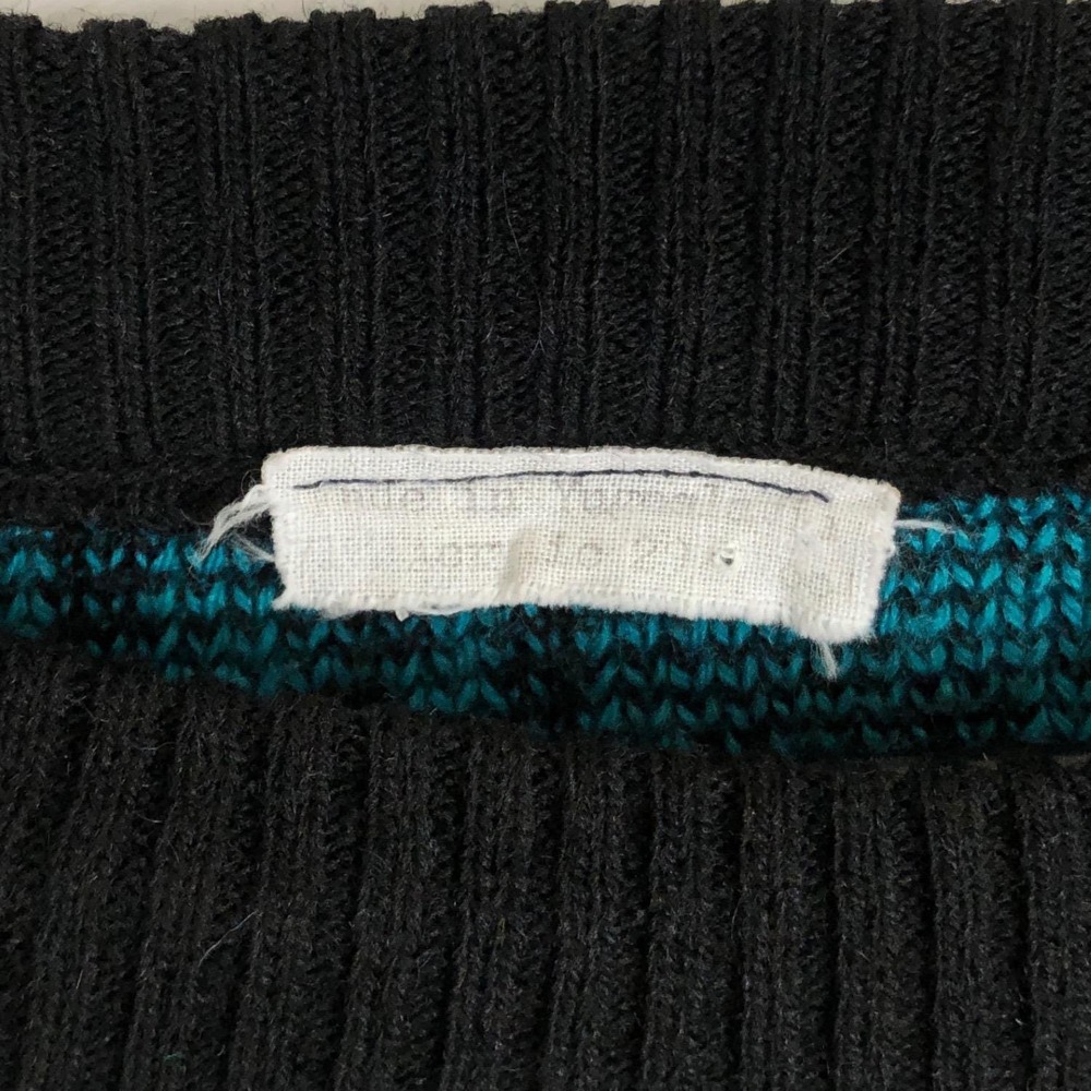 VTG 80s ASPEN Spellout Graphic Knit Sweater Unisex Sz M Teal Gray White Black - Picture 4 of 8